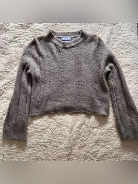 Urban Outfitters Taupe Cropped Crewneck Distressed Sweater